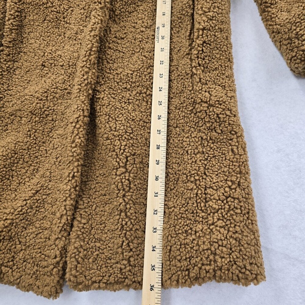 J Crew Teddy Sherpa Topcoat Size XS Lined Pockets Snap Buttons Plush Brown - Picture 10 of 13